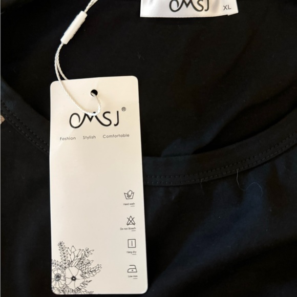 XL Women’s MSJ Black cotton shirt with sheer leopard print sleeves with blk cuff - Picture 4 of 5